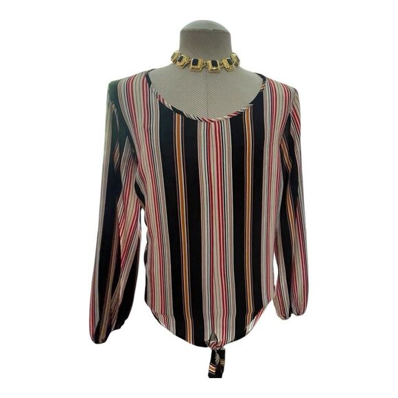 Love J Striped Tie Front Top Plus Size 2X Boat Neck Boho Comfort Casual Mature - Picture 1 of 7